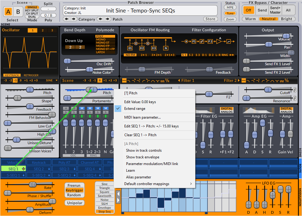 Illustration 13: Assigning modulation to scene pitch