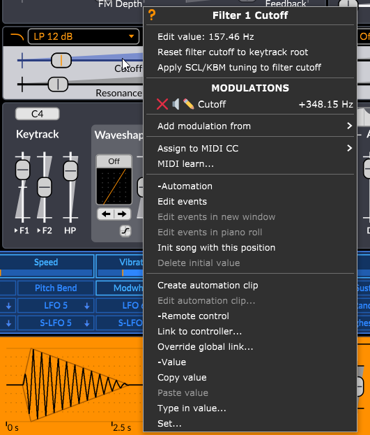 Illustration 3: Slider context menu